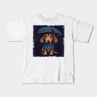 Dachshund holding a tiny umbrella Kids T-Shirt